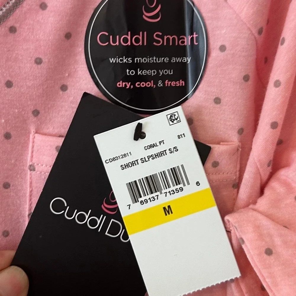 Cuddl Duds Pink Polka Dot Sleep Shirt V-Neck Nightgown CD8312811 Coral PT Medium